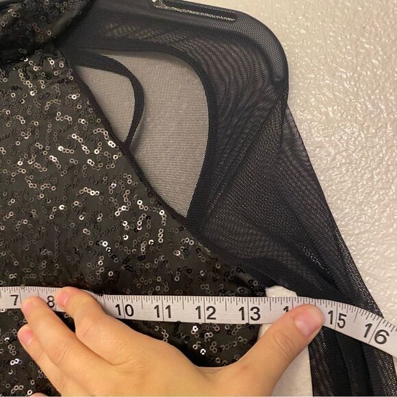 WEISSMAN Dance Costume black unitard sequin mesh Wolves 10903 LC-large child - Picture 9 of 12